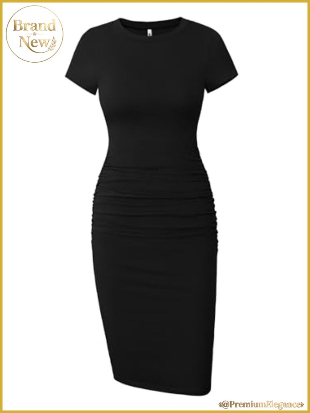 Missufe Short Sleeve Ruched Bodycon Midi Dress Casual Sundress